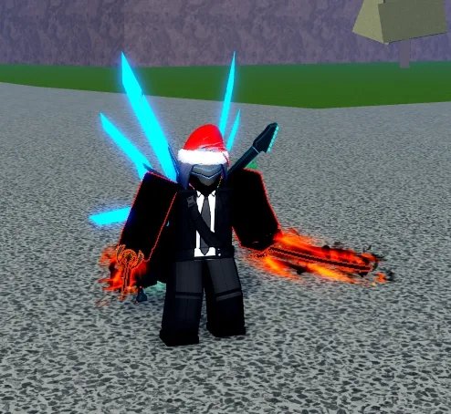 A sword changing color while a colored Aura is active.