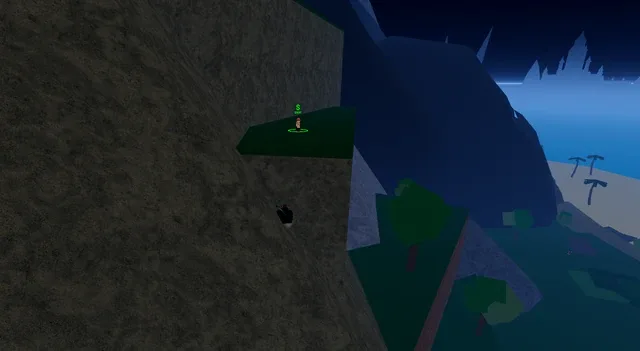 Barista Cousin's Forgotten Island spawn, atop a hill near the skull.