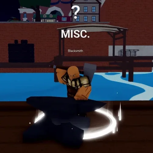 The Blacksmith, the only NPC in the game holding an object in his hands.