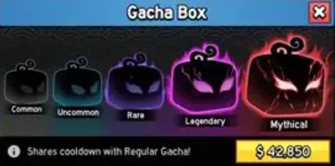 The Blox Fruit Gacha interface, where you make a pull for Beli.