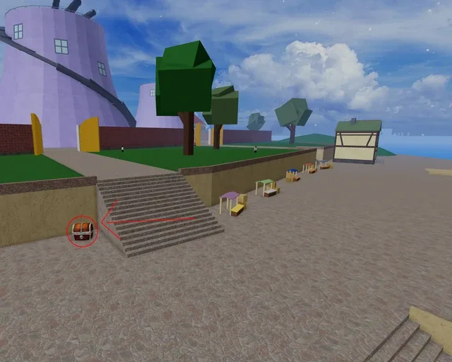 A Silver Chest next to a staircase, on Marine Starter Island