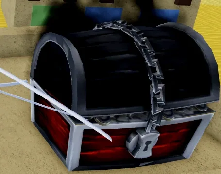 The same glitch, this time on top of a silver chest.
