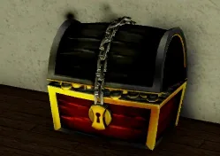 The Cursed Chest glitch appearing on top of a gold chest.