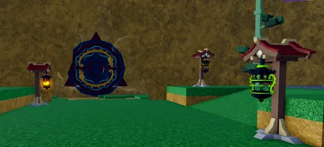 The Dojo Vault with its three lanterns lit, right before the door opens.