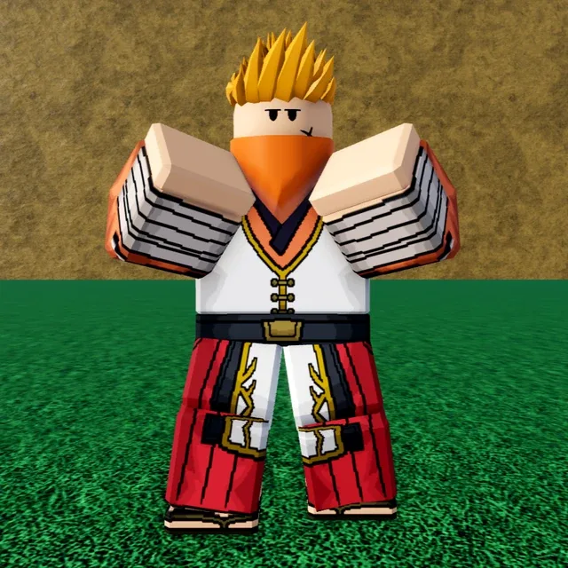 The Dragon Crew Archer, white and yellow shirt with an orange bandana over the face