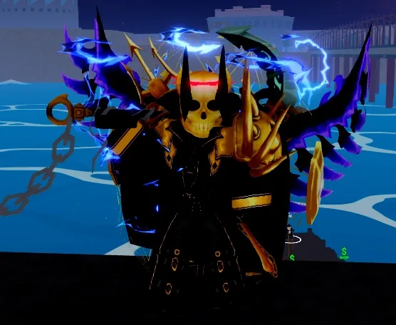The visual effect of the Storm Blessing, chaining Lightning damage to nearby enemies