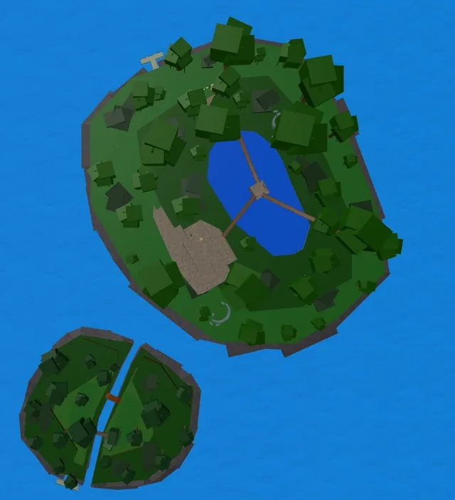 Aerial view of the Jungle, with its NPCs, enemies, and bosses.