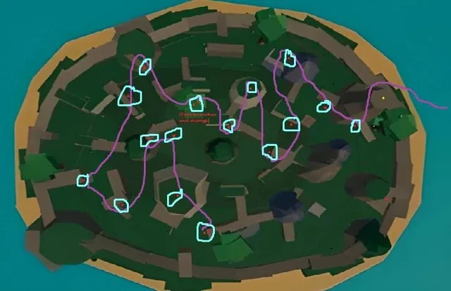 The Advanced Fruit Dealer's possible spawn spots, hard to spot on the island.