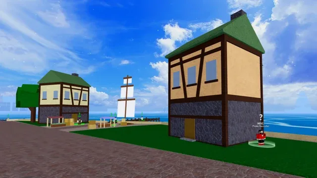 The Pirate Recruiter in First Sea, on the side of a house at Marine Starter Island.