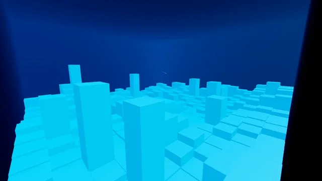 Inside the Pocket Dimension, a room with blue blocks coming out of the floor.