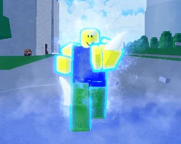 The blue aura of an active Leviathan's Armor, shown in the idle stance.