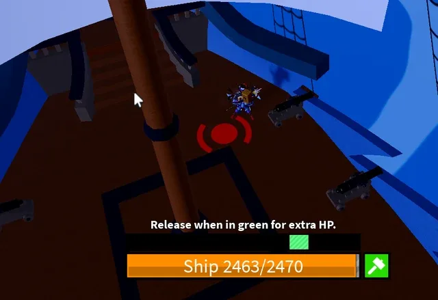 The red circle to stand on the ship to start the Ship Minigame