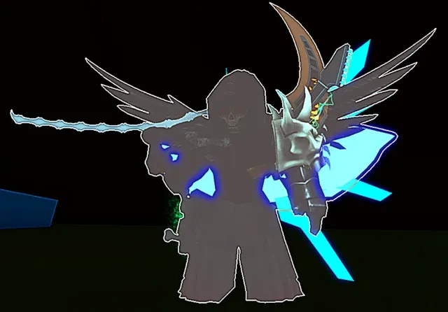 Un joueur déguisé en Soul Reaper grâce au Disguise Elixir, sans les effets de feu et de fumée.