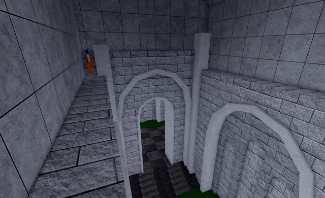 The lever to pull, above the entrance of the left hallway.
