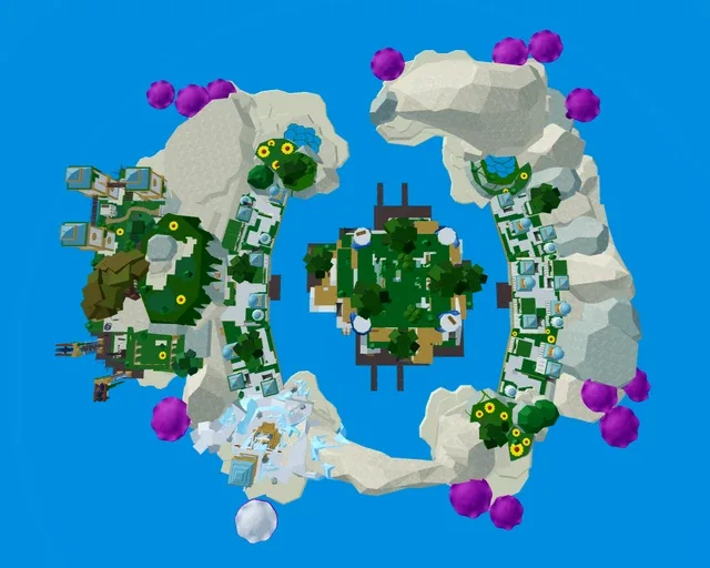 The map of Tiki Outpost, with its large stone arch at the entrance.