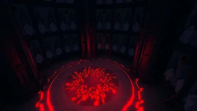 The Dojo Vault's large room, with the Draco race symbol on the ground.