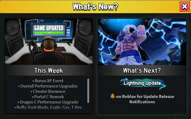 The old Update Log interface, with its This Week and What's Next boxes.