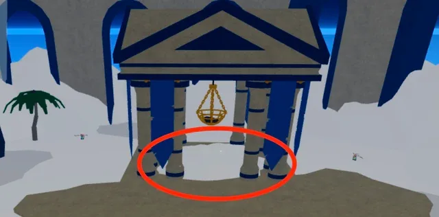 The small hole marked with an arrow, one of the ways into the Upper Skylands before Update 30.